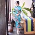 thumbnail image 1 of Motif Trou Multicolore Automne long cheongsam satin Grande Taille Rétro Mince banquet Équipe Défilé, 1 of 6