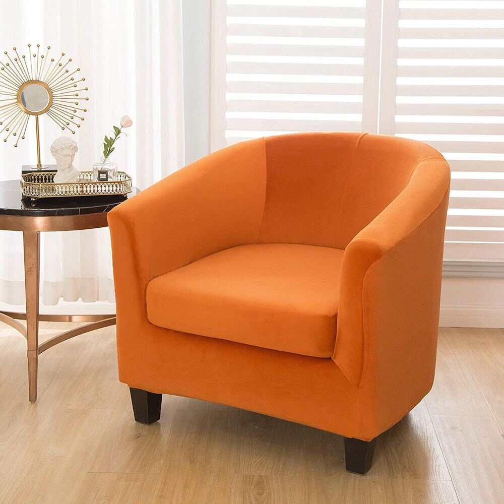 JIAN YA NA Stretch Velvet Club Chair Cover Tub Chair Covers Armchair Sofa Slipcover Furniture Protector for Living Room 2 Pcs/Set（Orange）