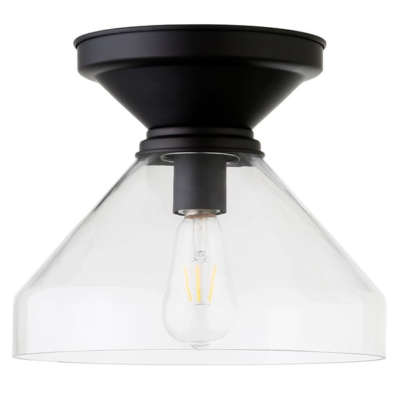 Evelyn&Zoe 12" Blackened Bronze Metal/Glass Semi Flush Mount