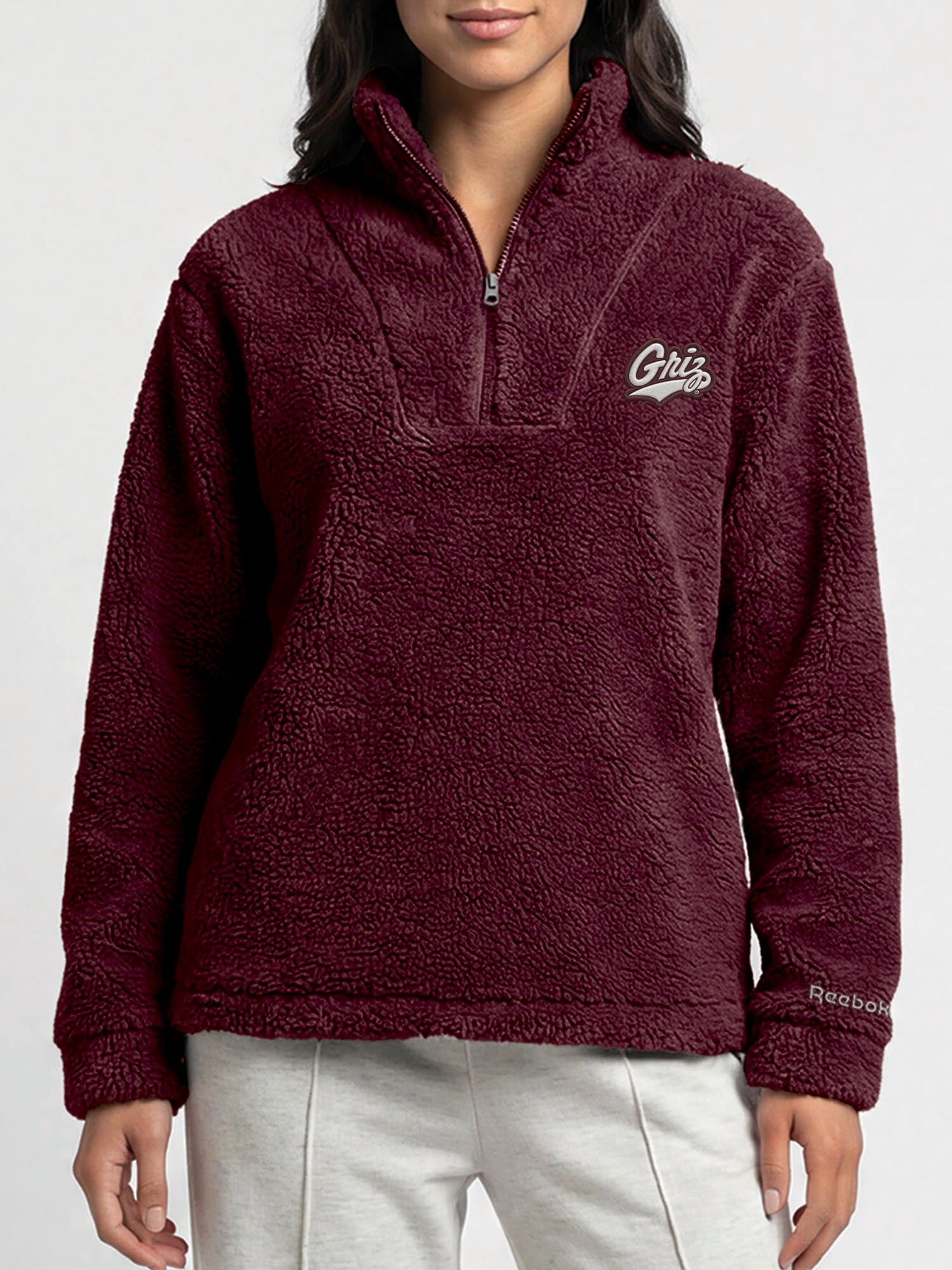Montana Grizzlies Reebok Womens Relaxed Fit Qtr Zip Sherpa Pullover