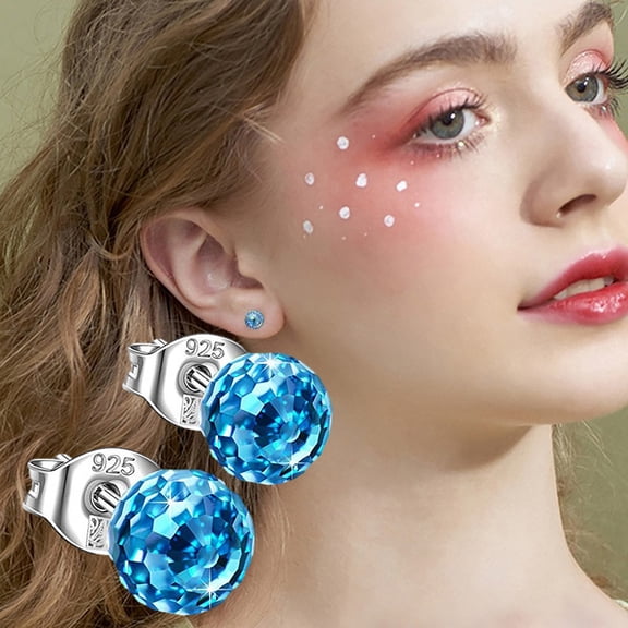 Goowood 925 Sterling Silver Stud Earrings Women 6mm Blue Crystal Ball Hypoallergenic Sparkling Jewelry Birthday Valentine's Day Gifts for Wife Mom