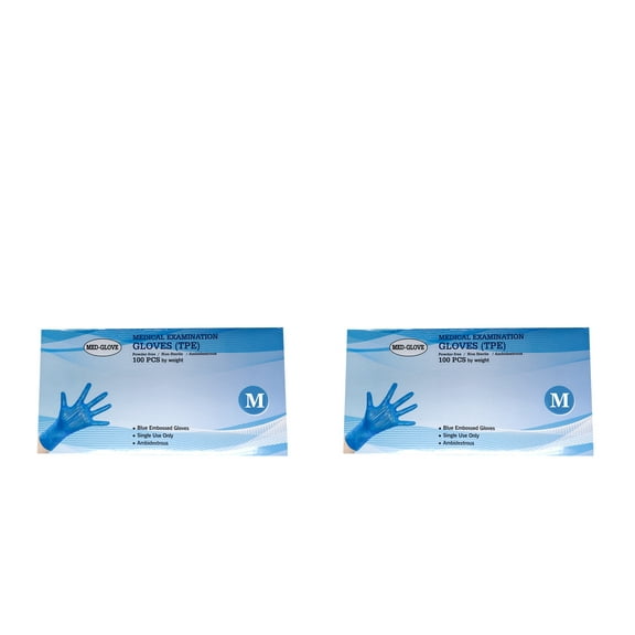 Med-Glove Medical Examination Gloves(TPE) Powder Free, Ambidextrous, Medium Size - 2 Boxes of 100