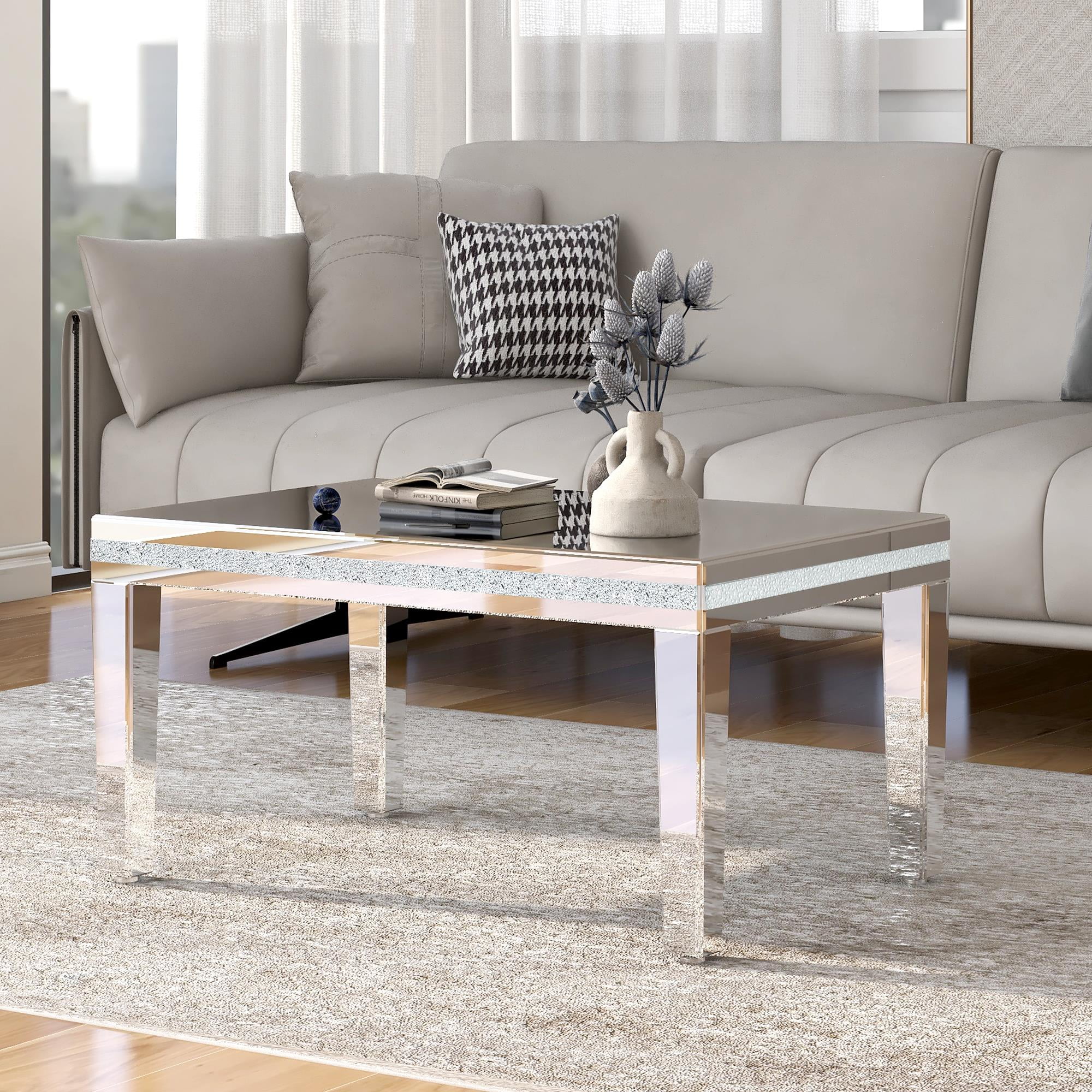 BaytoCare ONTREND Fashionable Modern Glass Mirrored Coffee Table, Easy