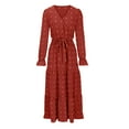 thumbnail image 5 of IROINNID Long Dress for Women Formal Wedding Guest Formal Dress Fall And Winter New Slim Dress Collar Bubble Sleeve Pleated Skirt,Orange, 5 of 7