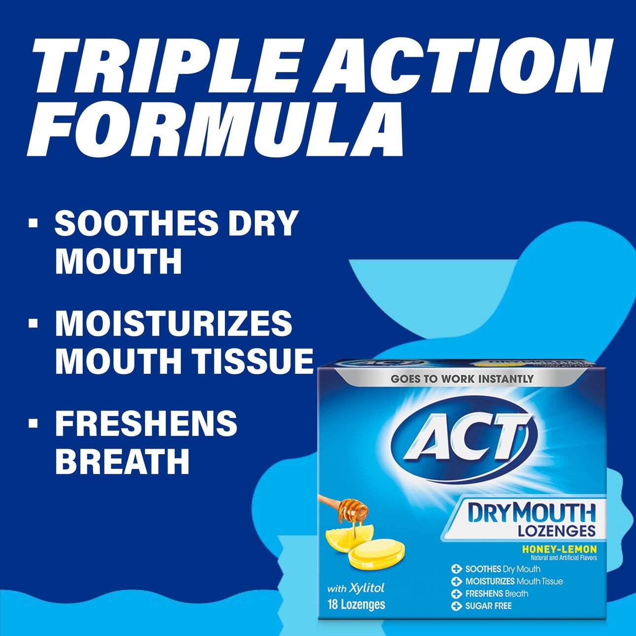 ACT Dry Mouth Lozenges with Xylitol, Sugar Free Honey-Lemon, 18 Lozenges
