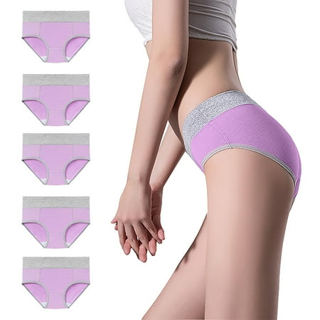 Pavied Underwear Women Pack Cotton Underwear Women s Cotton Underwear High Waist Stretch Briefs Soft Underpants Ladies Full Coverage Panties 5 Pack Plus Size Underwear Panties for Women Purple 2 M