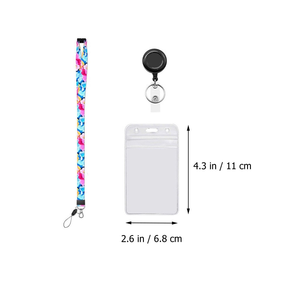 5 Sets Bussiness Card Trading Cartoon Lanyard with Pattern Geometric Figures Protective Case Documents Miss Staff