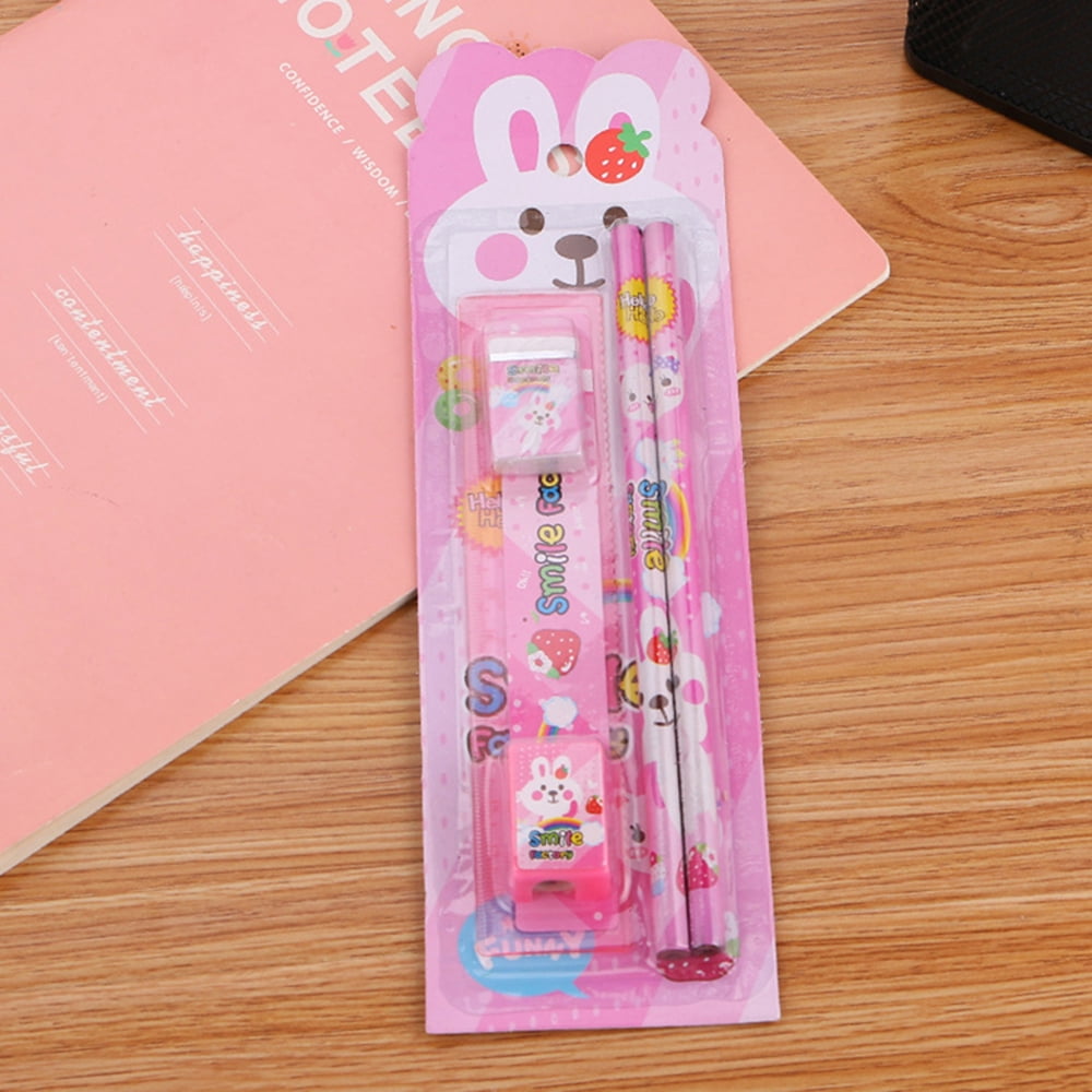 Stationery Set: Cartoon Pencil Bag, Color Block Pencil, Sharpener, Rai –  Dreamland Fairy