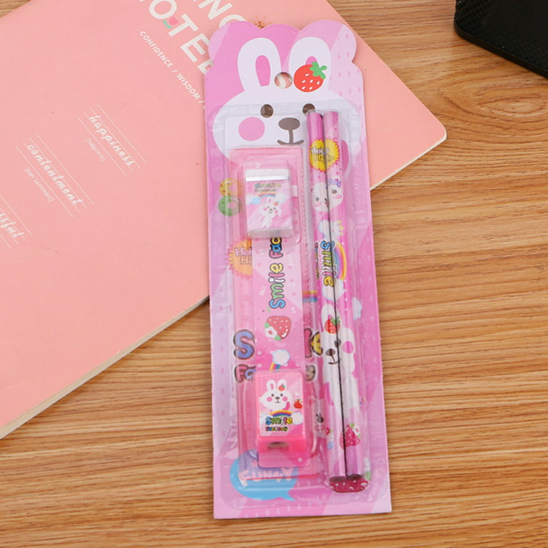 SagaSave 5 Pcs Pencil Eraser Sharpener Ruler Set for Writing Drawing  Cartoon Pattern Kids Stationery Set 