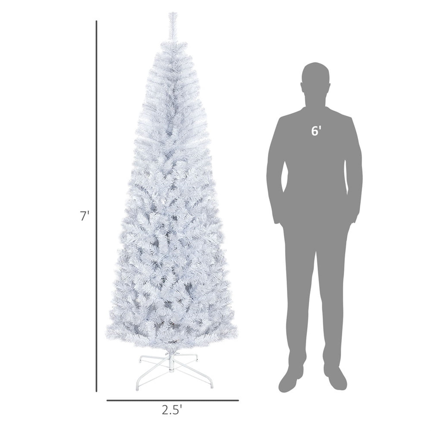 Hommoo Decorations,7ft Pencil Christmas Tree, Unlit Artificial Christmas Tree Slim Douglas Fir Xmas Tree with Realistic Branches, Halloween Tree with 818 Tips, White