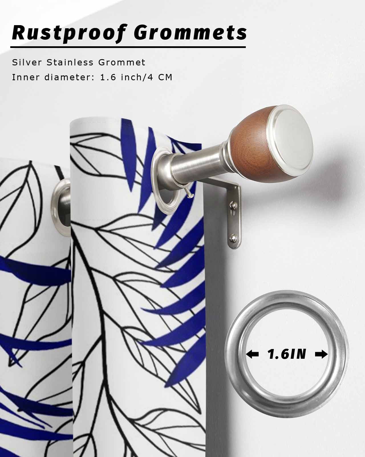Blue Leaves Outdoor Curtains for Patio, Abstract Modern Geometric Lines Simple Art Privacy Drapes Grommet Waterproof Outside Curtains for Porch/Cabana/Balcony 54"x 84", 2 Panel