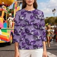 thumbnail image 4 of Xuyuer Mardi Gras Printed Shirt - Ladies' 3/4 Sleeve Crewneck Top for Festival Celebrations, Carnival Themed Parties, Vibrant Holiday Seasonal Fashion & Eye-Catching Parade Ready Apparel, 4 of 9