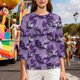 thumbnail image 4 of Xuyuer Mardi Gras Printed Shirt - Ladies' 3/4 Sleeve Crewneck Top for Festival Celebrations, Carnival Themed Parties, Vibrant Holiday Seasonal Fashion & Eye-Catching Parade Ready Apparel, 4 of 9