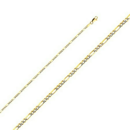 14K Gold Men Women's 2.2MM Light Diamond Cut Figaro Chain Lobster Clasp (22)