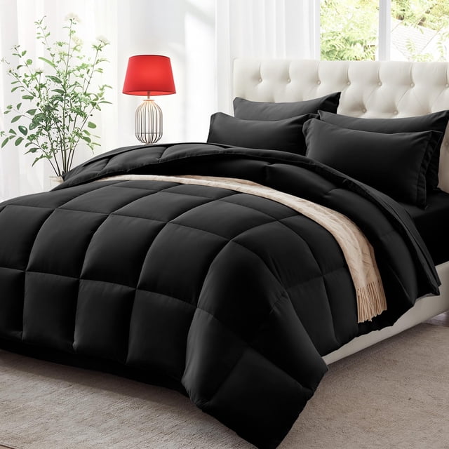 Juego de edredón Zzlpp, tamaño king, 7 piezas, cama negra en una bolsa