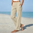 thumbnail image 2 of Linen Pants for Women High Waist Straight Dress Wide Leg Pants Business Casual Summer Beach Trousers with Pockets, 2 of 6