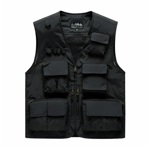 Rciityk Men's Fishing Vests Summer Outdoor Lightweight Work Photography Journalist Travel Vests Solid Zipper V-neck Vests Tops with Pockets