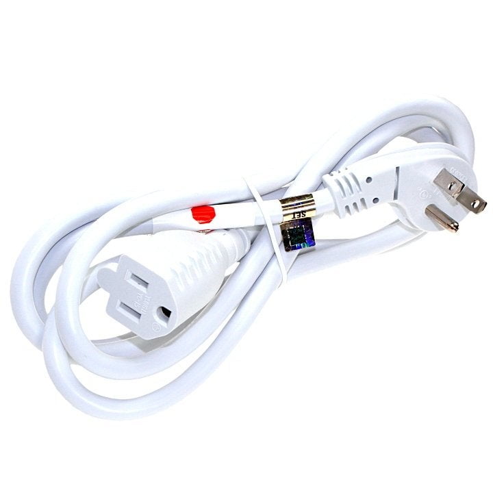 6ft ultra low profile angle nema 5-15p to 5-15r extension power cord white