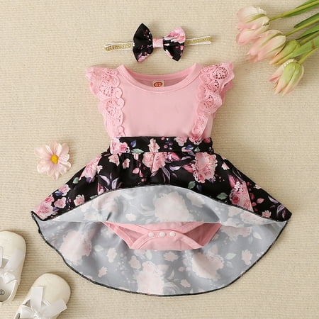 

SCOMCHIC Baby Girl Bodysuit Infant Newborn Clothes Mother Kids O Neck Floral Birthday Summer Toddler Baby Dresses for Girls Rompers