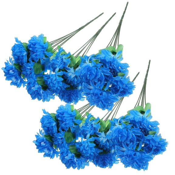 PAMINGONO 6Pack Grave Memorial Bouquet Blue Silk Flower Plastic for Cemetery Decorations Realistic Tribute