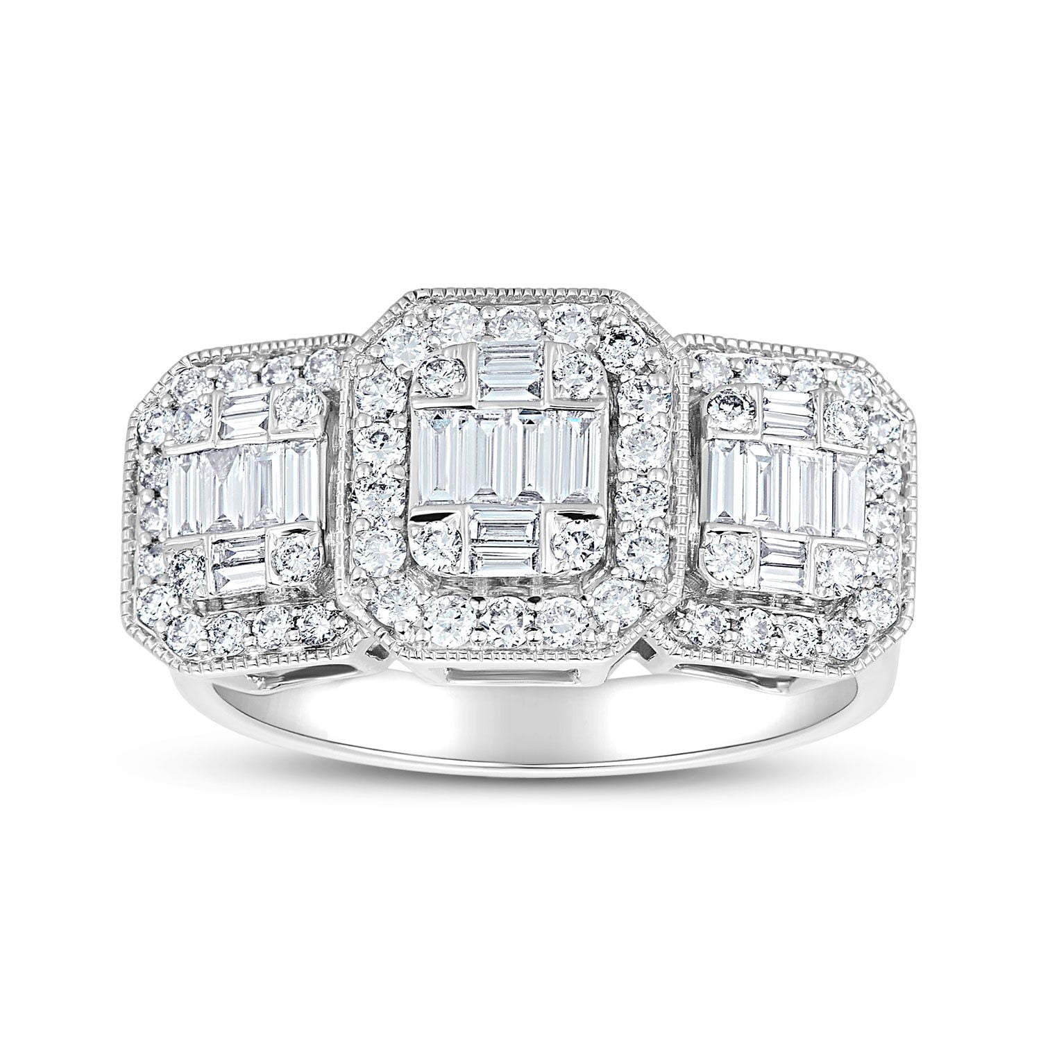 AFFY Women's Sterling Silver 3-Stone Ring With Simulated Birthstone & Cubic Zirconia – Perfect Engagement, Wedding, Or Gift Ring