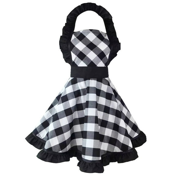 COSMOBETTY Retro Black Cotton Cooking Baking Apron For Women Kitchen Use 1Set 28.3x9.1in