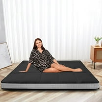 MOPHOTO Upgraded Extra Thick Japanese Futon Mattress, Floor Mattress with Storage Bag, Roll Up Mattress Tatami Mat, Folding Sleeping Padded Futon Mattress Portable Camping Mattress, Black, Full