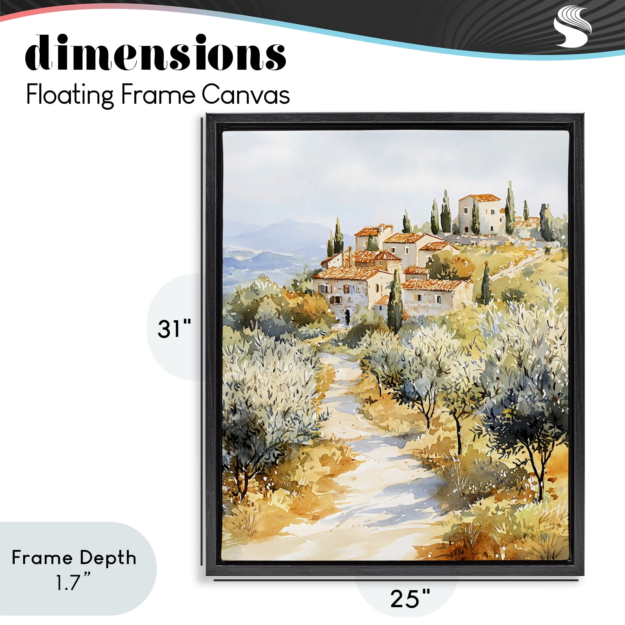 Stupell Industries Tuscan Hilltop Village View Black Framed Floater Canvas Wall Art, design by LSR Design Studio