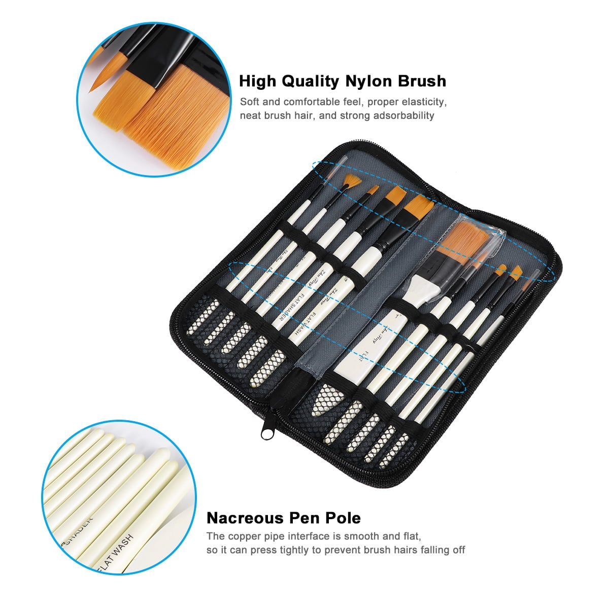 FRCOLOR 10pcs Nylon Painting Set with Wooden Handles for Oil Gouache Watercolor Art and Safe