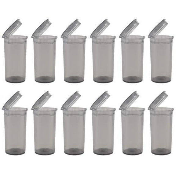 12 Pack Empty Plastic Pill Bottles with Caps, Airtight Multi-Purpose 13 Dram Pill Container with Pop Top Caps for Medicines, Supplements, or Any Small Items (Smoke Transparent)