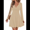 thumbnail image 2 of Vestido Mini de Otoño para Mujer, de Larga, Cruzado, con Cuello en V, Fluido, Corte A, Informal, Elegante, para Trabajo y Negocios. Albaricoque XXL, 2 of 8