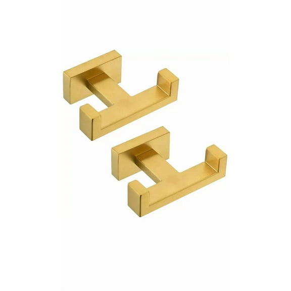 4 Pack Double Towel Hook Brushed Gold, Sus304 Stainless Steel Coat Robe Holder
