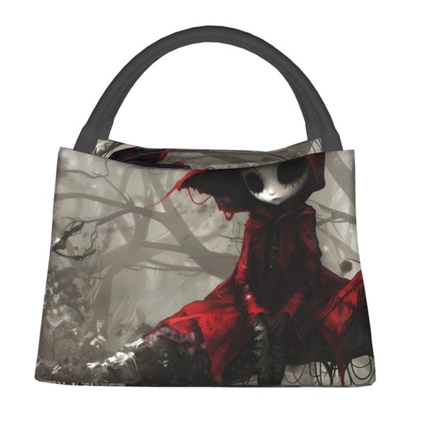 Easygdp Dark Red Hooded Girl Bolsa de Almuerzo Insulada Reutilizable, Bolsa de Mano y Bandolera para Oficina, Trabajo, Viajes