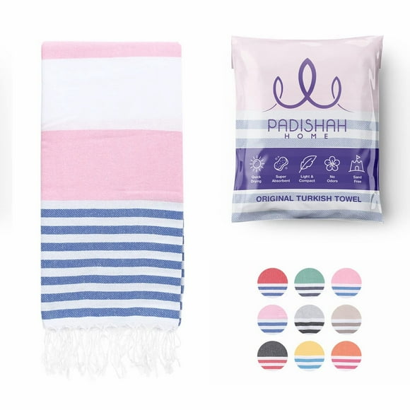 SandFree QuickDry Oversized Turkish Beach Towel - 100% Cotton, Extra Large 38x71, Lightweight Cabana Stripe Travel Towel, Beach Essentials in Pink/Blue