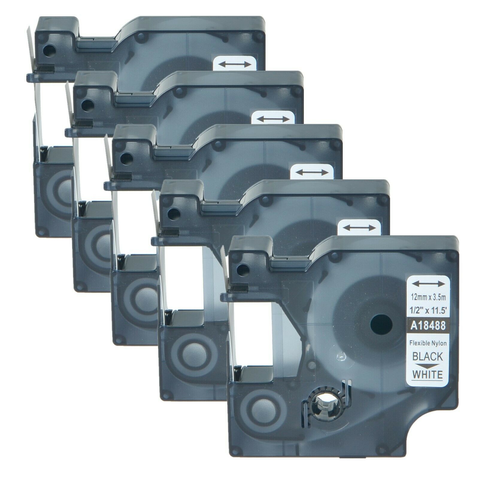 5PK Black on White Flexible Nylon Label Tape 18488 for ...