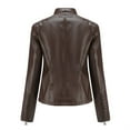 thumbnail image 4 of AZoiNM Women's Solid Textured PU Leather Jacket Stand Collar Casual Long Sleeve Coat, 4 of 15