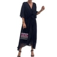 thumbnail image 1 of Women Plus Size Maxi Dress Short Sleeve Wrap V Neck High Low Split Ruffle Long Dress Black 5XL, 1 of 5