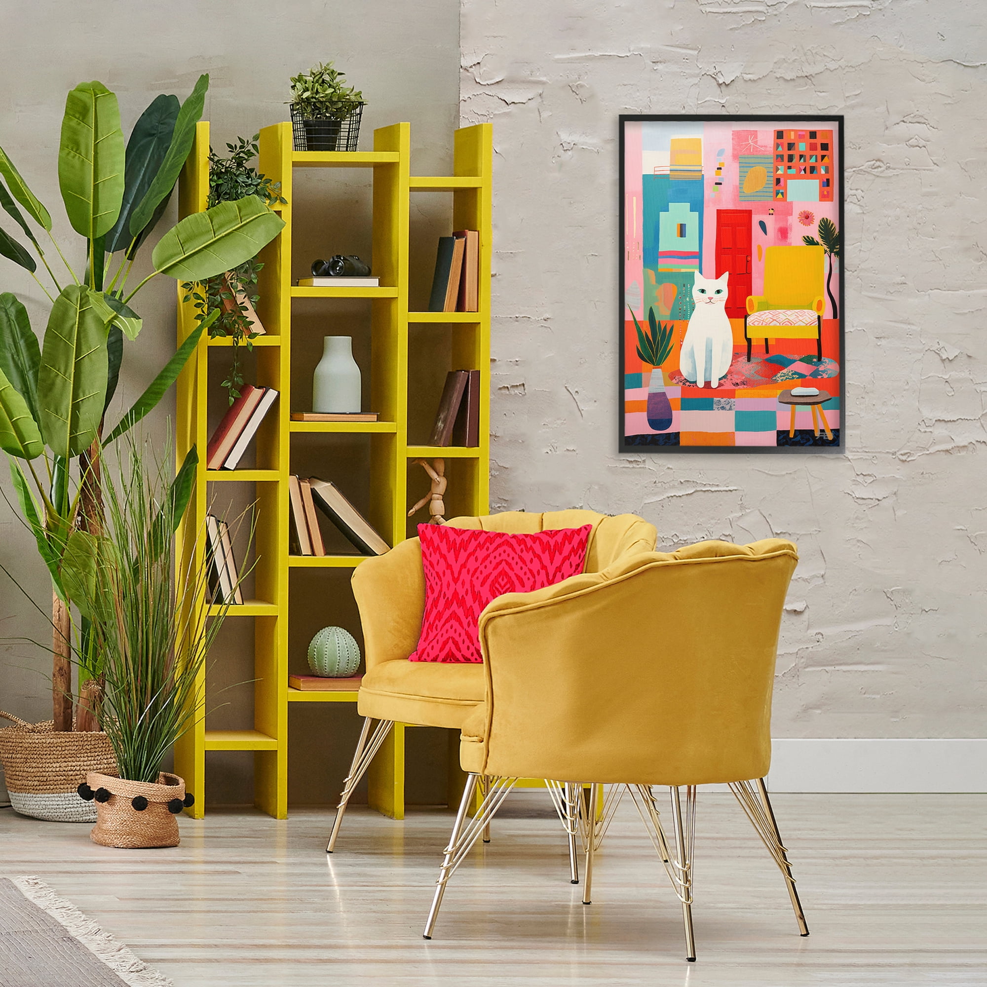 Stupell Industries Cat & Eclectic Design Animals & Insects Painting Black Framed Art Print Wall Art, 20 x 30