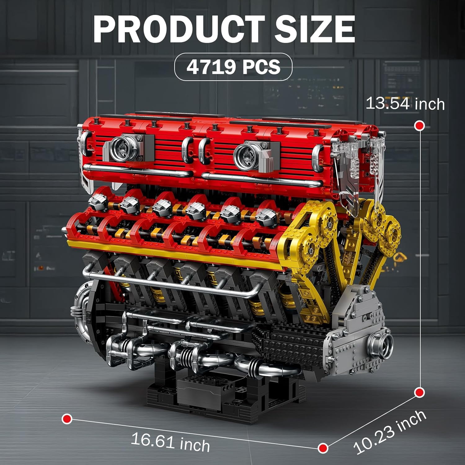 Technic V12  Engine Building Block Sets for Adults 33017 Sports Car Engine Model Kit Technic Electric Engine Model Kit with Motor and Battery Construction Toys