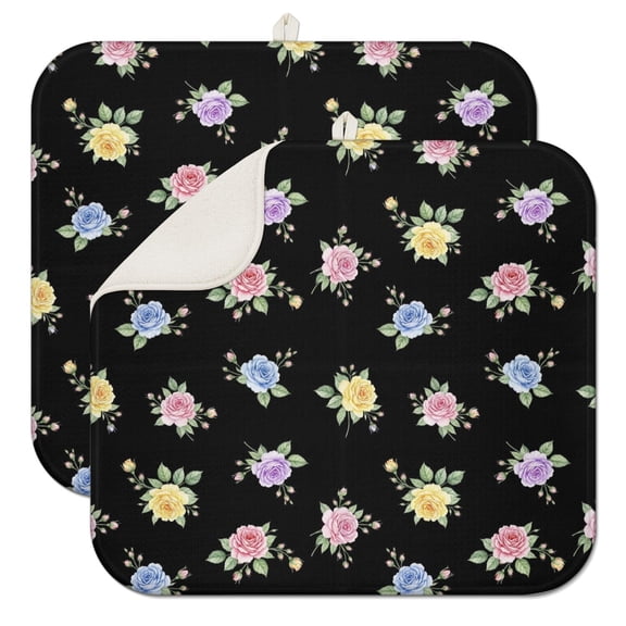 Pioneer Flower Floral Print Pattern Kitchen Dish Drying Mat 1 Pack, Ultra Absorbent Microfiber Drainer Mat, 16"x18"