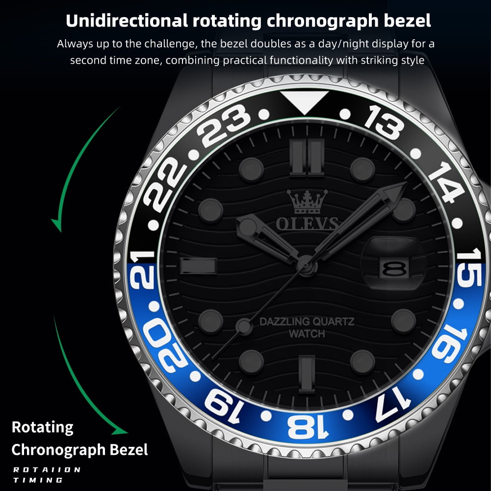OLEVS Mens Watches, Silver Dress Gold Classic Luxury Big Large Face Waterproof Watches for Men, Analog Two Tone Stainless Steel Men Wrist Watch with Date Relojes De Hombre , Green/Blue/Black Dial