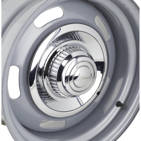 Speedway Motors Chrome Derby Shorty Rally Wheel Hubcaps, Chrome Plated ABS with Smooth and Plain Centers, 7” Flange Diameter, 9” Overall Diameter, 3” Depth, Set of 4