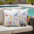 thumbnail image 5 of Pink Blue Yellow Floral Pillow Covers 2 Pack Butterfly Wildflower Pillowcase Waterproof Outdoor Throw Pillow Cover for Patio Garden Square Cushion 26”x26”, 5 of 9