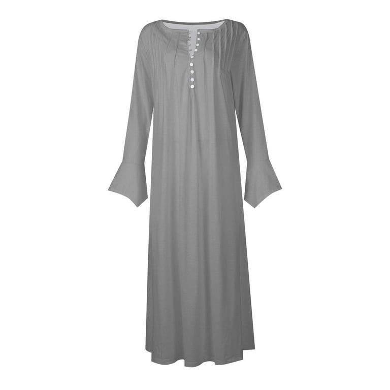 Beauttable Brilliant Fall Dresses for Women Long Sleeve Women's Casual Round Neck Long Sleeve Buttoned Folding Printed Dresses Gray L, Size: Large Beauttable Brilliant Fall Dresses for Women Long Sleeve Women's Casual Round Neck Long Sleeve Buttoned Folding Printed Dresses Gray L, Size: Large