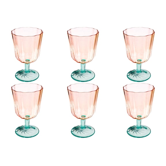 Simple Scallop Acrylic Wine Glass - Pink & Green - 17 oz - Set of 6