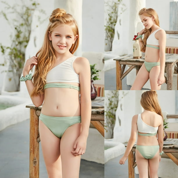 zanvin Girls Holiday Cute Solid Bikini Set Two Piece Swimsuit Bathing Suit  Swimwear Gifts For Kids Green 