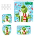 thumbnail image 1 of Juego de baño de 4 piezas de Grinch en oferta navideña: juego de baño de Grinch con estampado de muñeco de nieve, alfombrilla de baño y cortina de ducha para alegrar la Navidad Juego de baño de Grinch, 1 of 2
