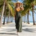thumbnail image 4 of Hvogkswy Cargo Jumpsuits for Women V-Neck Sleeveless Adjustable Strap Button Front Romper Fashion Comfy Outdoor Hiking Casual Wide Leg Jumpsuit, 4 of 6
