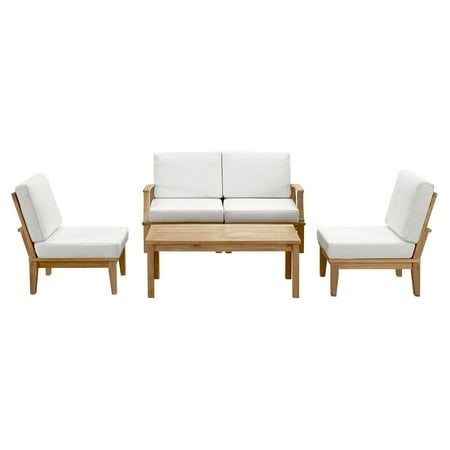 Modway Marina 5 Piece Outdoor Patio Teak Sofa Set in Natural White