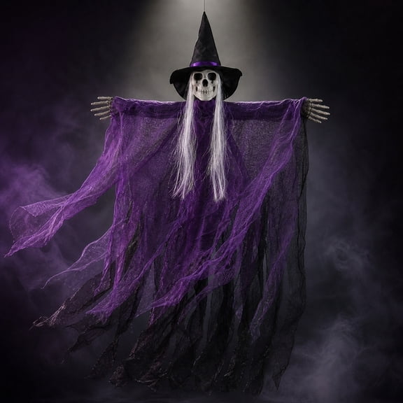 1 Pcs Hanging Halloween Skeleton Ghosts Outdoor Decoration, Grim Reapers for Best Halloween Outdoor Decorations, Haunteds House Prop, Party Supplies (Purple)
